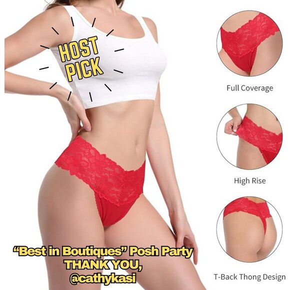 NWT High Waisted Lace Trimmed Thong Underwear - M/L - Picture 3 of 6